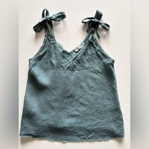 Pure Lino Italian Linen Tie-Strap Tank Top in Teal Size Small/Medium
